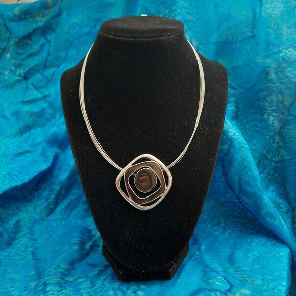 Black and Silver-tone Square Necklace - Picture 1 of 2